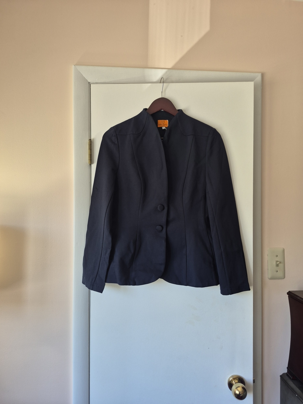 Structured Navy Collarless Blazer Jacket